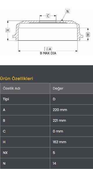 Fren Kampanasi Arka (220-5)- Bongo Cift Teker 97-03  Bongo Abssiz 04-10