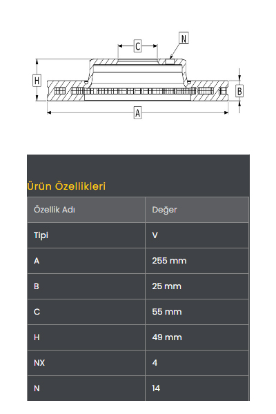 Fren Diski On (255-4)- Corolla 1.4-1.6 Vvti 02-06  (Benz.motorlar)