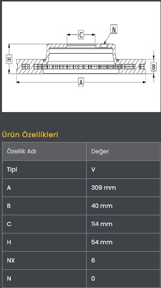 Fren Diski On (310-6)- Canter Fuso Tfb75Tfb85 12-18  Prestij Sd 12-