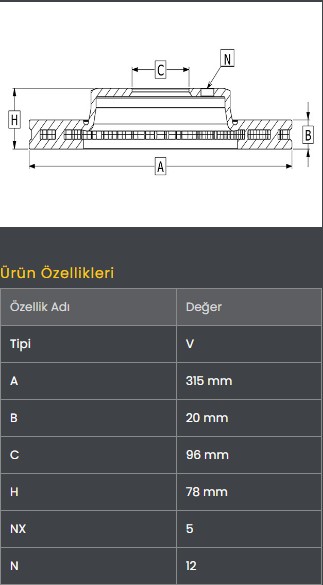 Fren Diski Arka (315-5)- Sorento X-Force 08-09
