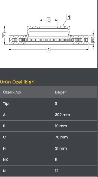 Fren Diski Arka (302-5)- Tucson 15-  Sportage 15- (Elektronik El Frenine Sahip Araclar)
