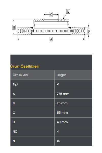 Fren Diski On (275-4)- Corolla 1.4 D4-D Dzl 02-06