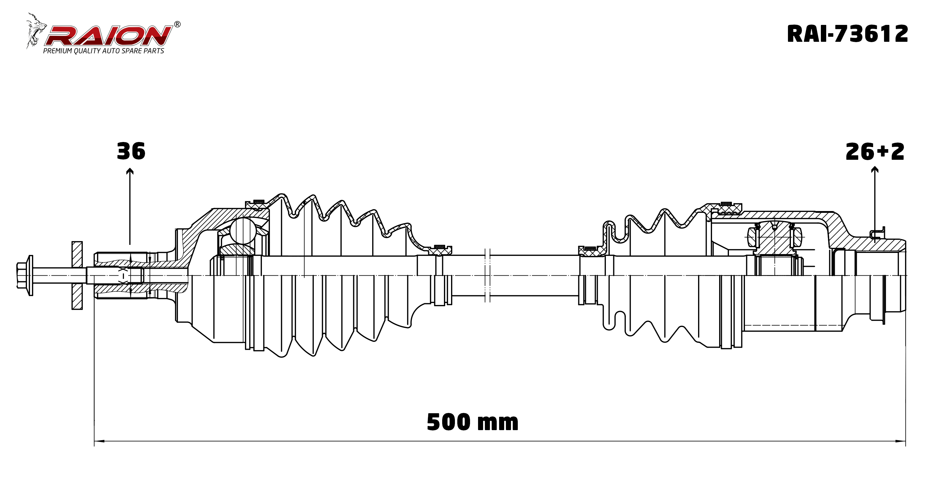 Aks Komple Sag (36*500*28)- Mazda 3 Bk14 1.6Cc Mt 04-09 / Mazda 3 Bk14 1.6Cc At 06-09