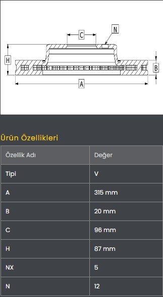 Fren Diski Arka (315-5)- Sorento 03-07